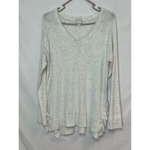 Free People Women’s Medium White V-Neck Long Sleeve Sweater Boho Pullover Casual